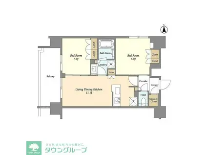 ジオエント上野稲荷町(2LDK/13階)の間取り写真