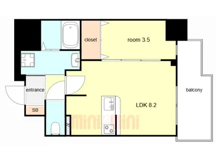 ディアレイシャス湊川公園(1LDK/4階)の間取り写真