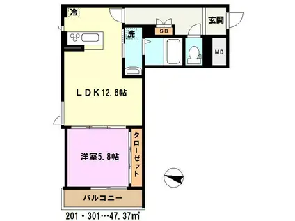 アネシス カーサ(1LDK/2階)の間取り写真