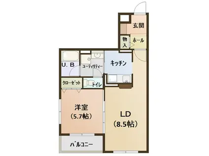 リリーローサ(1LDK/2階)の間取り写真