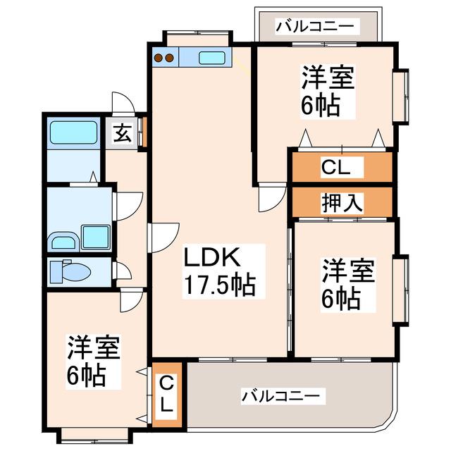 ファミリール帯山A・B(3LDK/2階)の間取り写真
