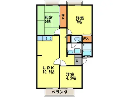 サンビレッジ弥永西B(3LDK/2階)の間取り写真