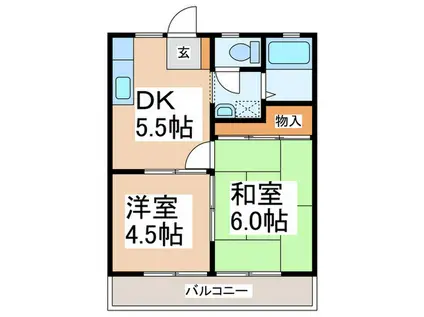 エクセレントI(2DK/1階)の間取り写真