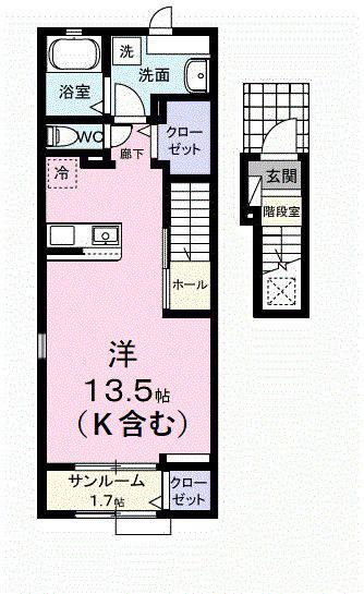 S・GVI(ワンルーム/2階)の間取り写真