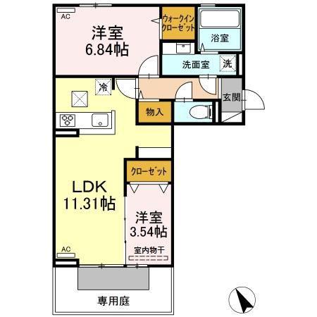 PROUD II棟(2LDK/1階)の間取り写真