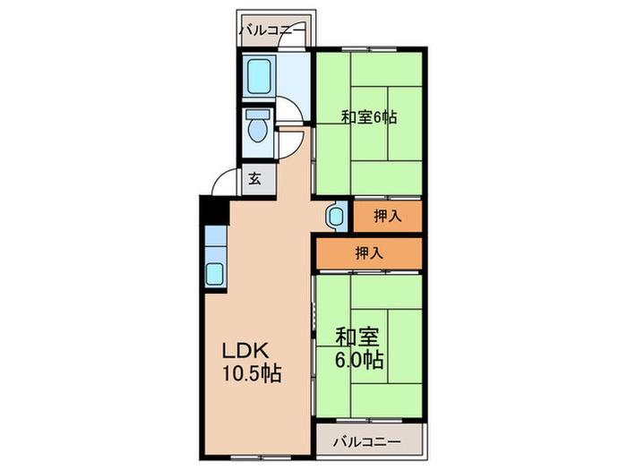 下新庄コーポA棟(2LDK/5階)の間取り写真