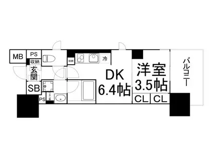 アーバンドルフ天満(1DK/8階)の間取り写真
