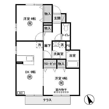 プレアデス見川C棟(2DK/1階)の間取り写真
