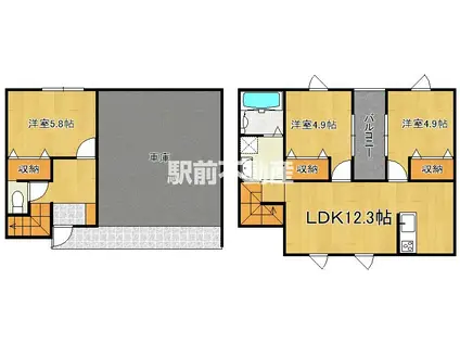 BELLオアシス(3LDK/1階)の間取り写真