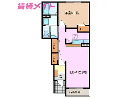 グレイスアベニューS・KII(1LDK/1階)の間取り写真