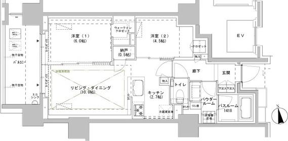 パークスフィア牛込神楽坂(2LDK/4階)の間取り写真
