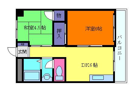 六甲道レクラン(2DK/2階)の間取り写真