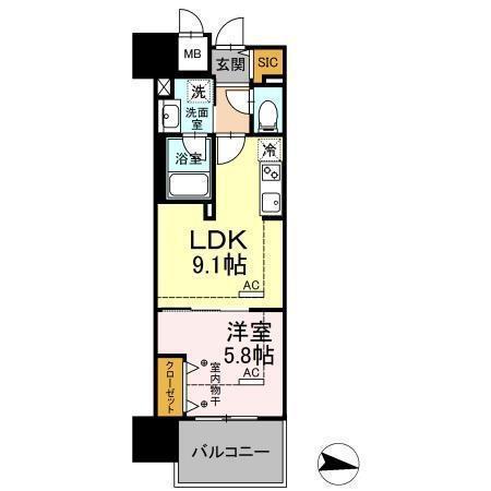 PARK AVENUE イースト(1LDK/5階)の間取り写真