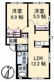 シャーメゾン馬木A棟(2LDK/1階)の間取り写真