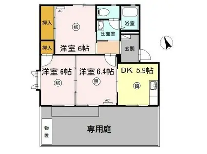 ボヌール羽屋D(3DK/1階)の間取り写真