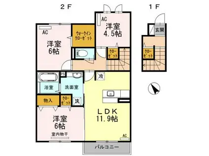 D-ROOM オーク A棟(3LDK/2階)の間取り写真