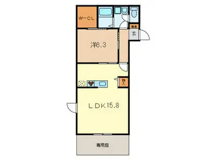 ベルエスペランサドゥ(1LDK/1階)の間取り写真