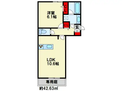 NEST PIECE 原町(1LDK/1階)の間取り写真
