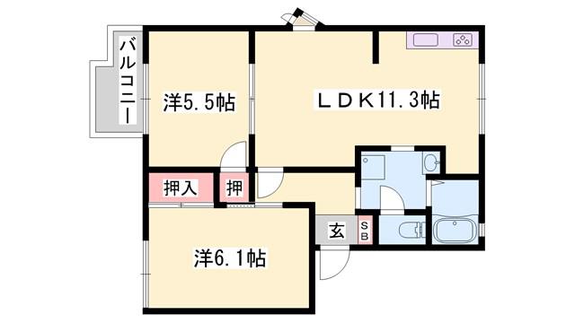 白東ハイツA(2LDK/2階)の間取り写真