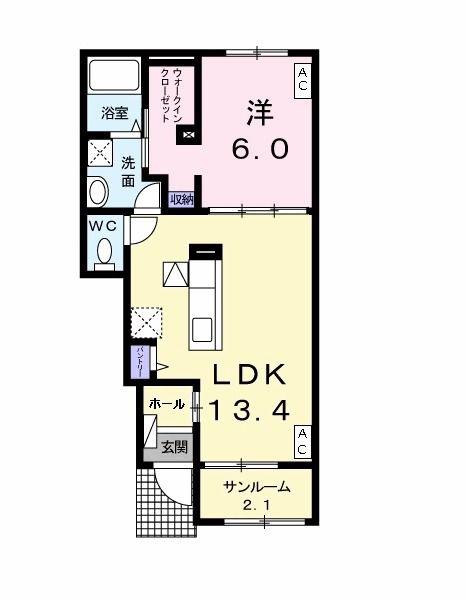 ベルファミーユIV(1LDK/1階)の間取り写真