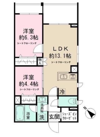 モクシオン イナギ(2LDK/4階)の間取り写真