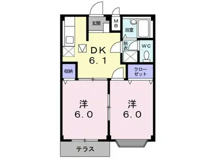 ペアハイツ三鷹A(2DK/1階)の間取り写真