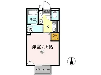 ウエストパレス B棟(1K/2階)の間取り写真