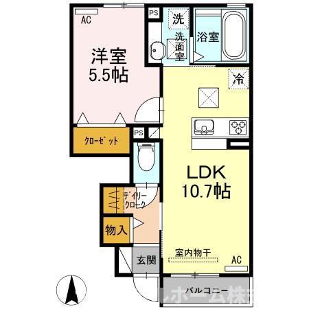 プランドールVII B棟(1LDK/1階)の間取り写真