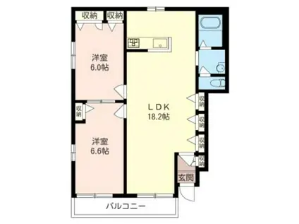 ゼルコバA棟(2LDK/1階)の間取り写真