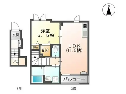 ＪＲ山陰本線 出雲市駅 徒歩15分 2階建 築9年(1LDK/2階)の間取り写真