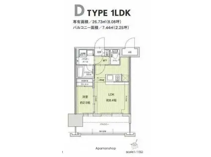 ドゥーエ赤坂(1LDK/12階)の間取り写真