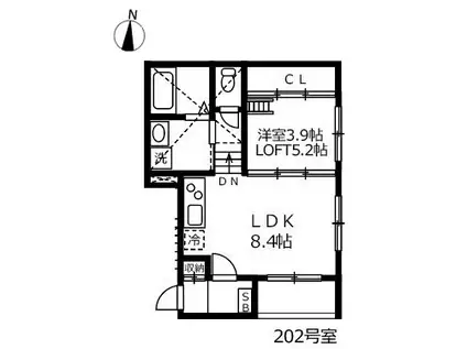 ハーモニーテラス鳴海(1LDK/2階)の間取り写真
