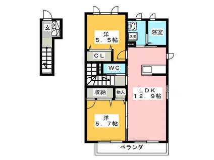 SHAMAISON GENTLY B(2LDK/2階)の間取り写真