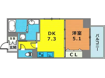 ジュネス北野(1DK/8階)の間取り写真