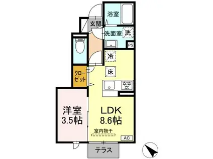 浜乃木レジデンスK(1LDK/1階)の間取り写真