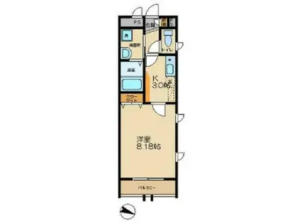 グランレーヴ(1K/3階)の間取り写真