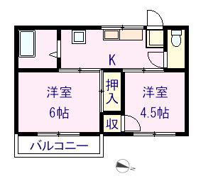 コーポ中澤(2K/2階)の間取り写真