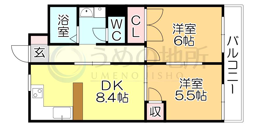 ジョグ六ツ門南(2DK/2階)の間取り写真