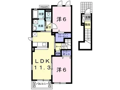 ベルソリッソ(2LDK/2階)の間取り写真