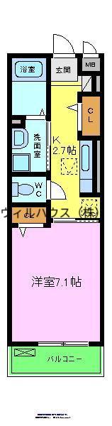 リヴェール北花田(1K/1階)の間取り写真
