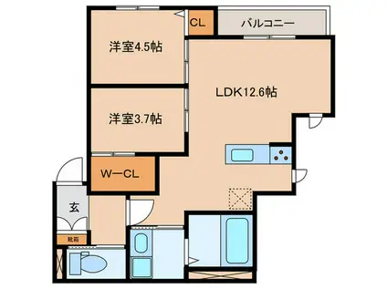 プレガーレ白木原駅前(2LDK/3階)の間取り写真