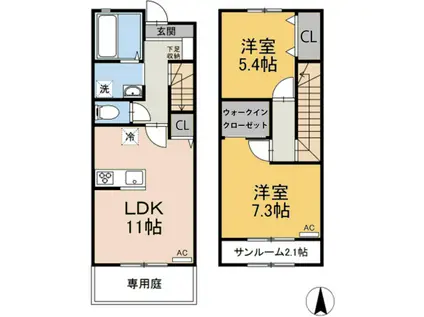 ミラヴィルタス 東棟(2SLDK/1階)の間取り写真