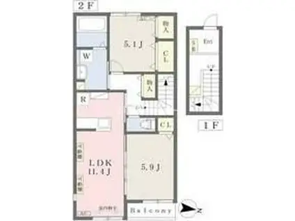 I・COURTB(2LDK/2階)の間取り写真