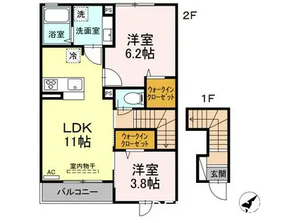 エクセリア調布(2LDK/2階)の間取り写真