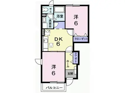 メロディオーソ A(2DK/1階)の間取り写真