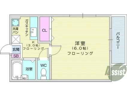 ジュネス宮町(1K/2階)の間取り写真