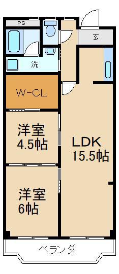 メナール香里園(2LDK/1階)の間取り写真