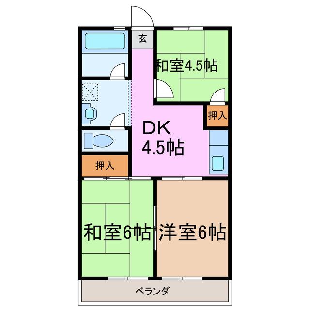 コーポラス美弘苑(3DK/2階)の間取り写真