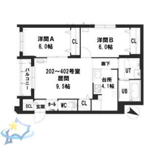 グランメール KM(2LDK/4階)の間取り写真