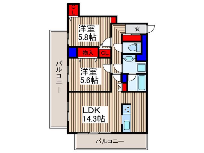 グラシスタワー所沢(2LDK/21階)の間取り写真